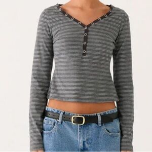 Peppermayo Kaya long sleeve Gray Marie stripes V-Neck Women's Top